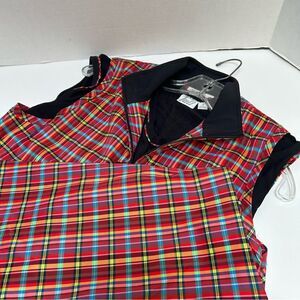 Tail Tennis 3 Piece Retro Red Plaid Vest (S), Piped T-Shirt (S) Skirt (10)
